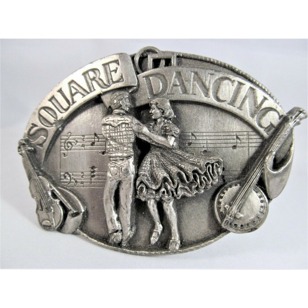 Siskiyou Buckle Co vintage 1985 Pewter Square Dancing Belt Buckle made in USA